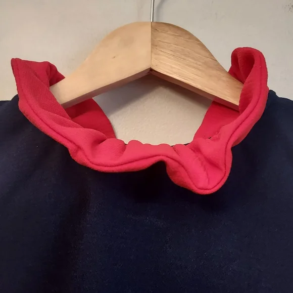 Tuckernuck Pomander Place Mason Navy Blue Red Ruffle Tie Blouse Size Medium - Picture 6 of 12